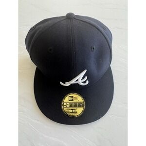 New Era 59Fifty Atlanta Braves Fitted Hat Cap 7 3/8 Navy MLB Baseball Authentic